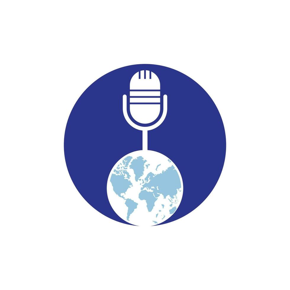 diseño de logotipo de podcast global. Ilustración de vector de plantilla de logotipo de empresa de entretenimiento de difusión.