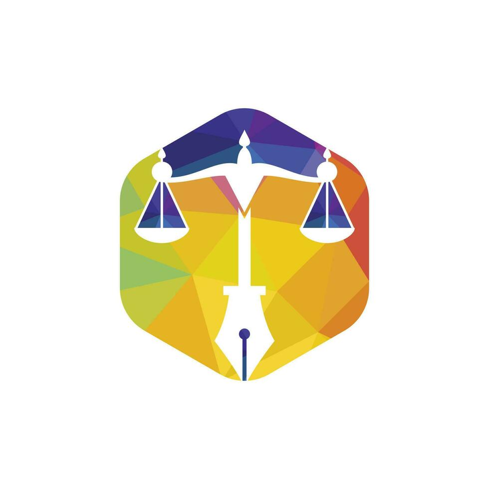 Law logo vector with judicial balance symbolic of justice scale in a pen nib. Logo vector for law, court, justice services and firms.