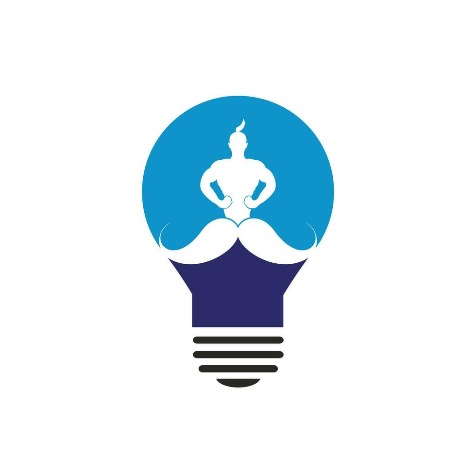 Mustache genie lightbulb shape vector logo design. Strong genie icon template.