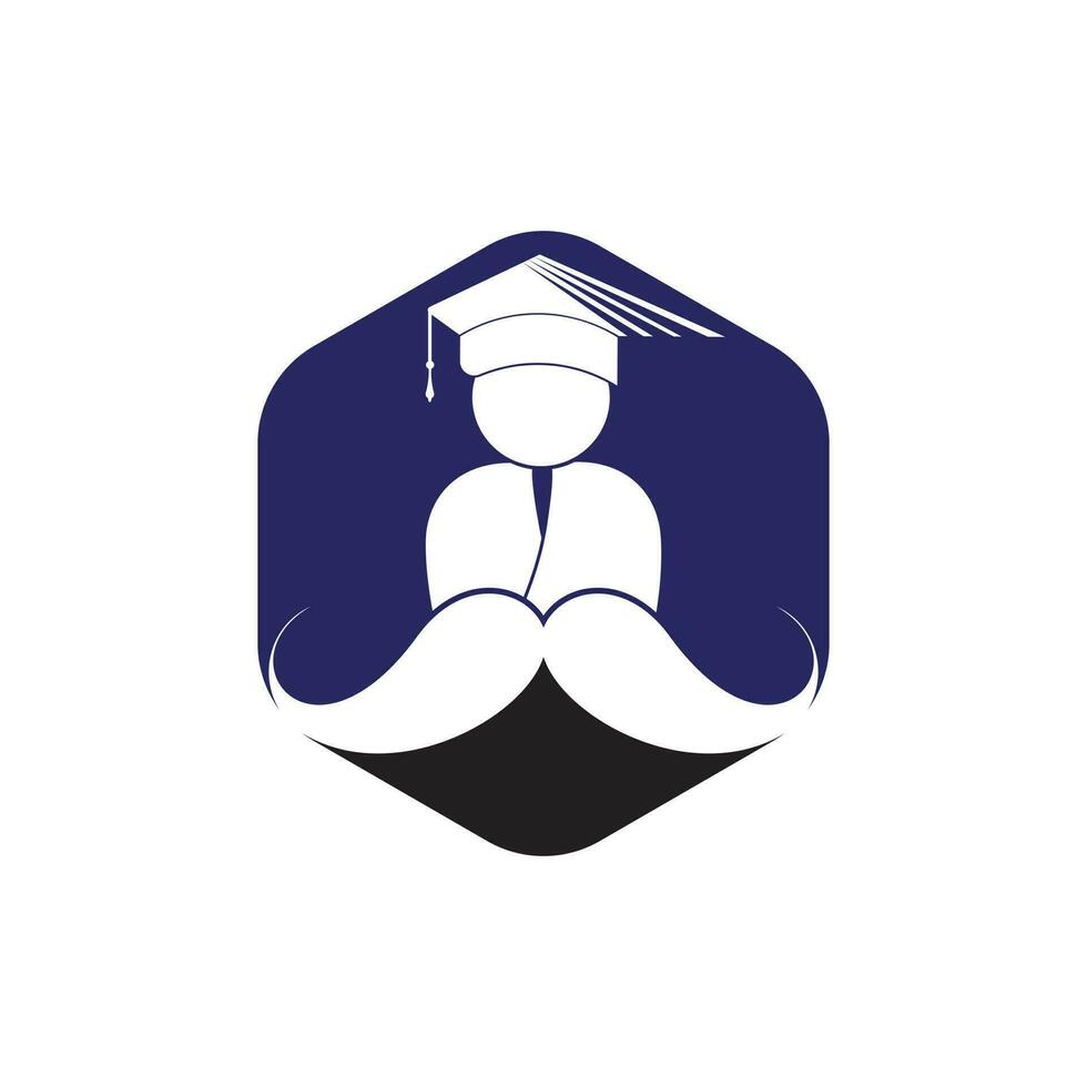 Strong education logo design template. Student with mustache icon design. vector