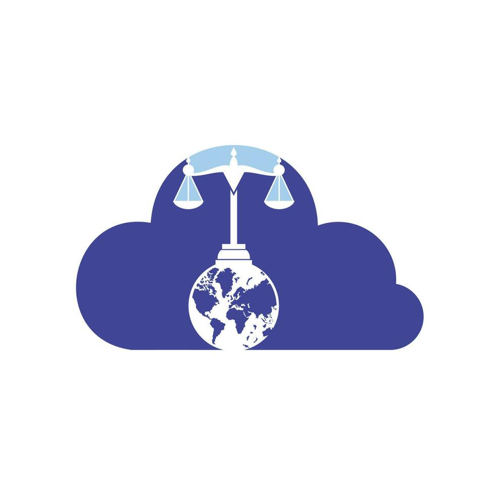 International tribunal and Supreme court logo concept. Scales on globe icon design. vector