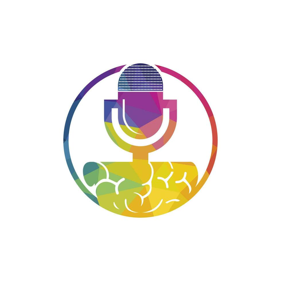 diseño del logotipo del podcast cerebral. Ilustración de vector de plantilla de logotipo de empresa de entretenimiento de difusión.