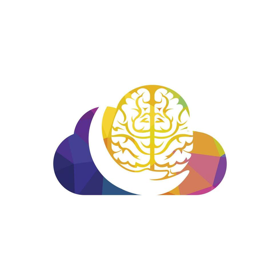 Brain care vector logo design. Human brain with hand icon logo design.