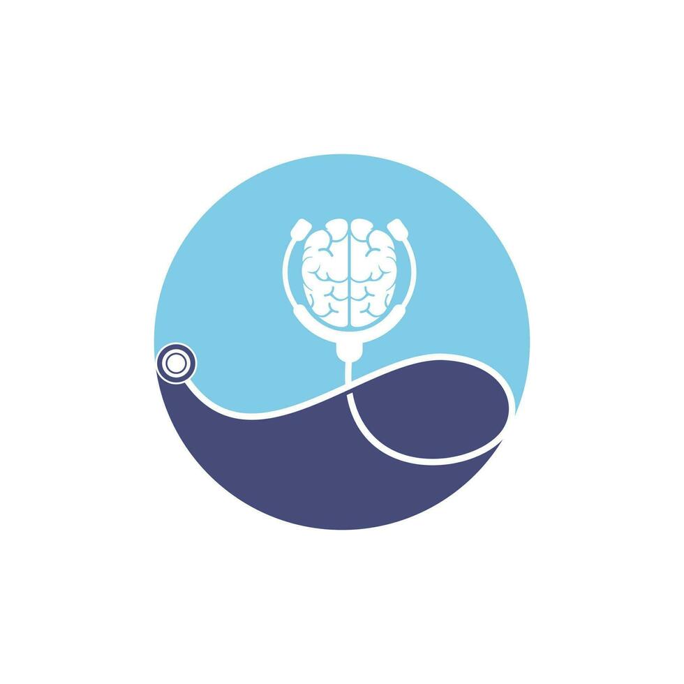 Brain care vector logo template. Stethoscope and human brain icon logo design.