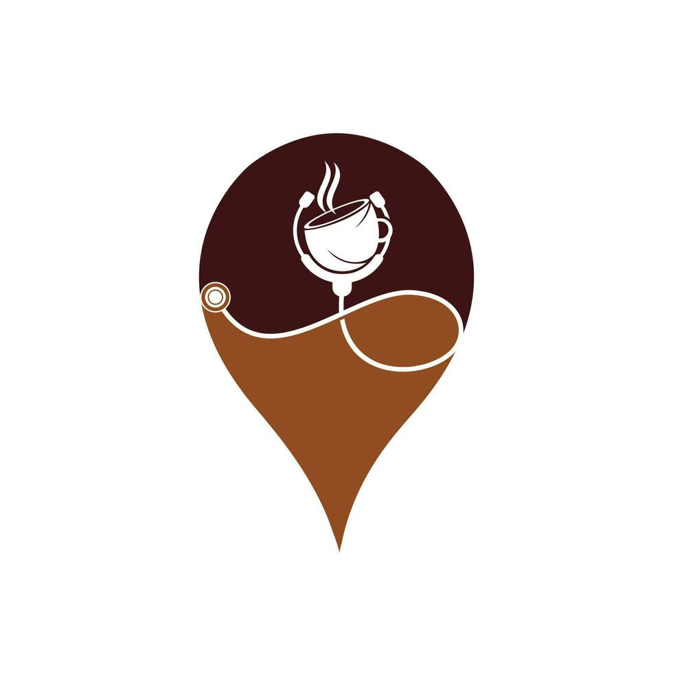 diseño de logotipo de vector de café saludable. estetoscopio médico con diseño de logotipo de taza de café.