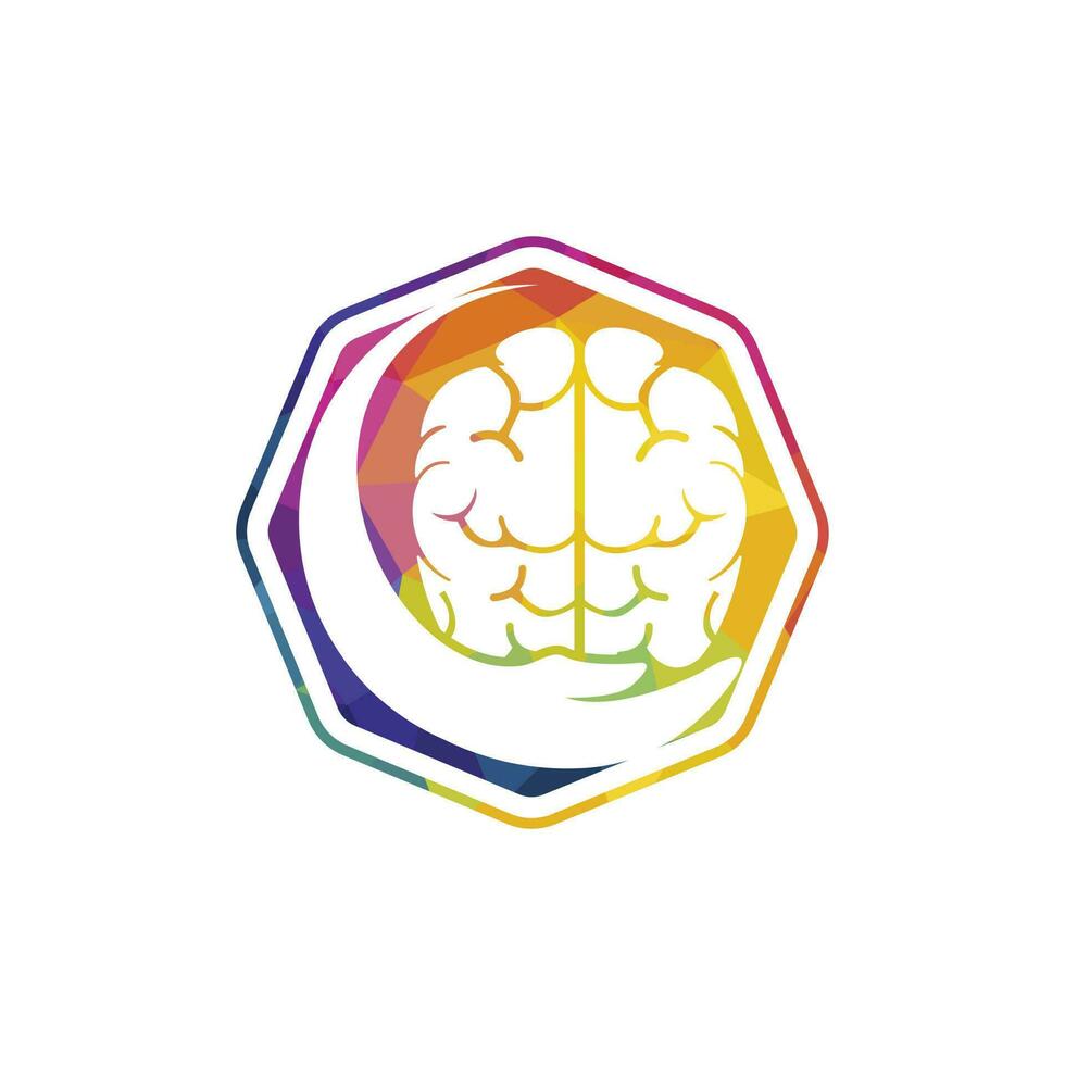 Brain care vector logo design. Human brain with hand icon logo design.