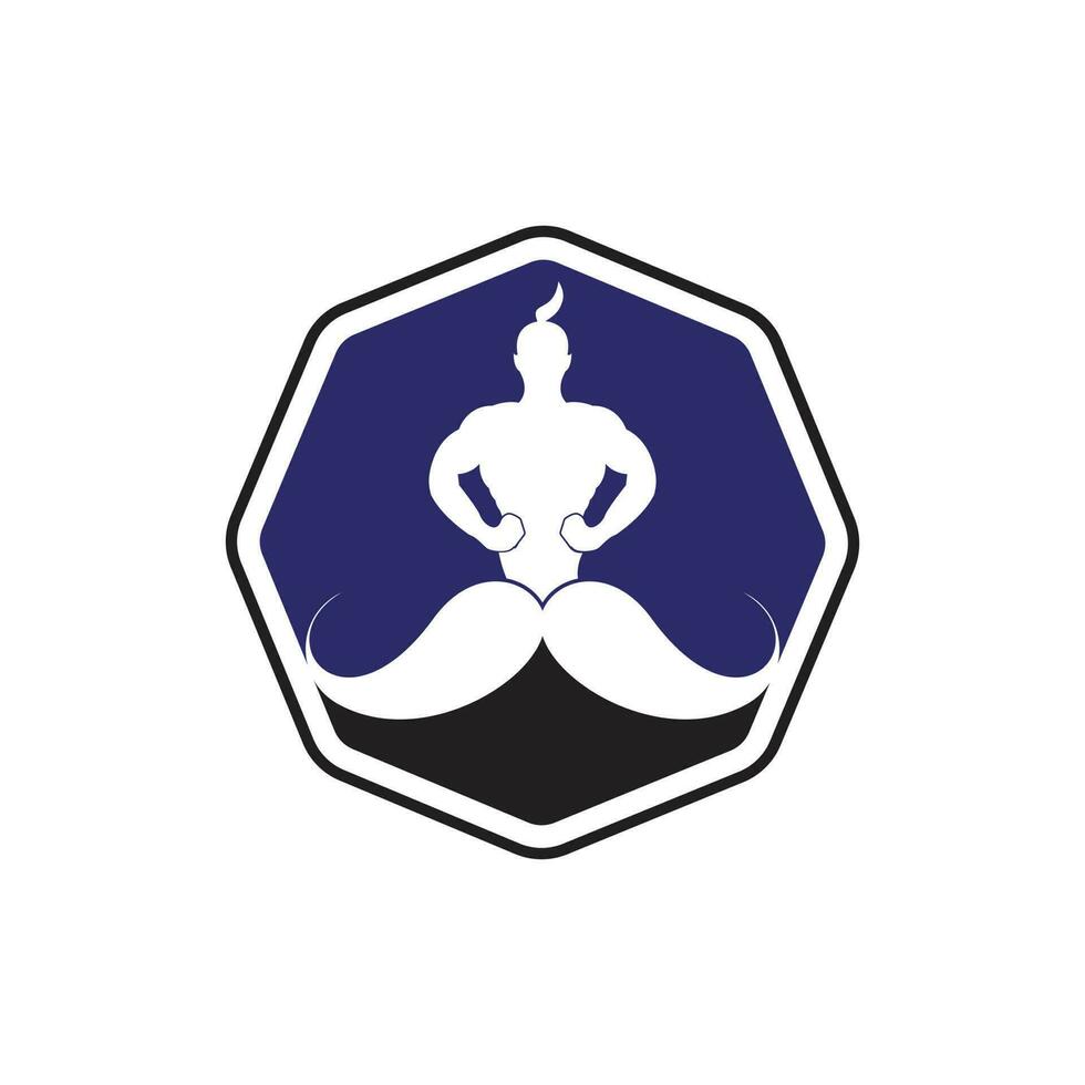 diseño del logotipo del vector del genio del bigote. plantilla de icono de genio fuerte.