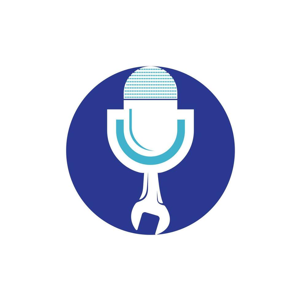 Repair podcast vector logo design. Wrench and mic icon design.