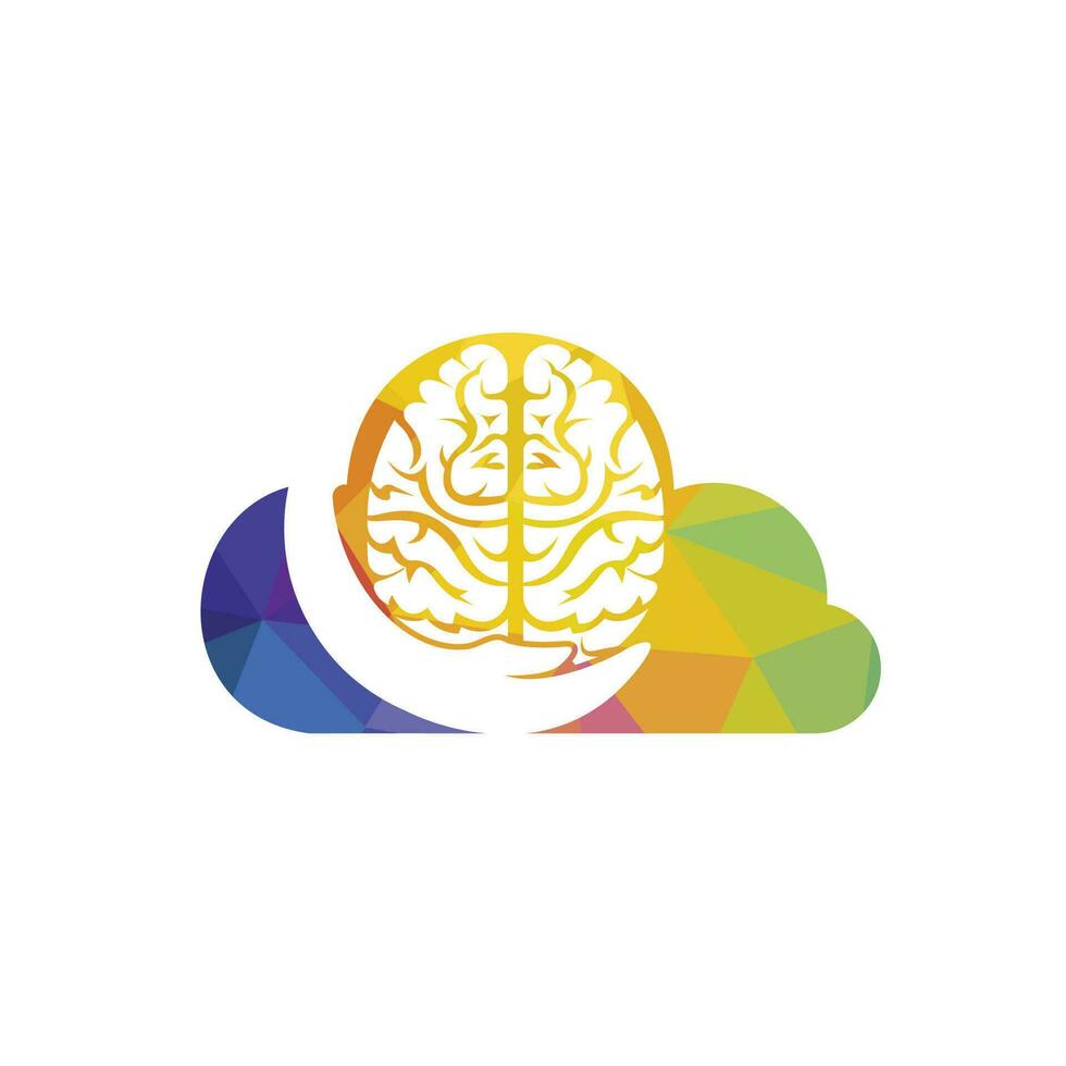 Brain care vector logo design. Human brain with hand icon logo design.