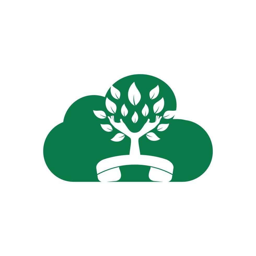 diseño de logotipo de vector de llamada de naturaleza. plantilla de diseño de icono de árbol de mano y auricular.