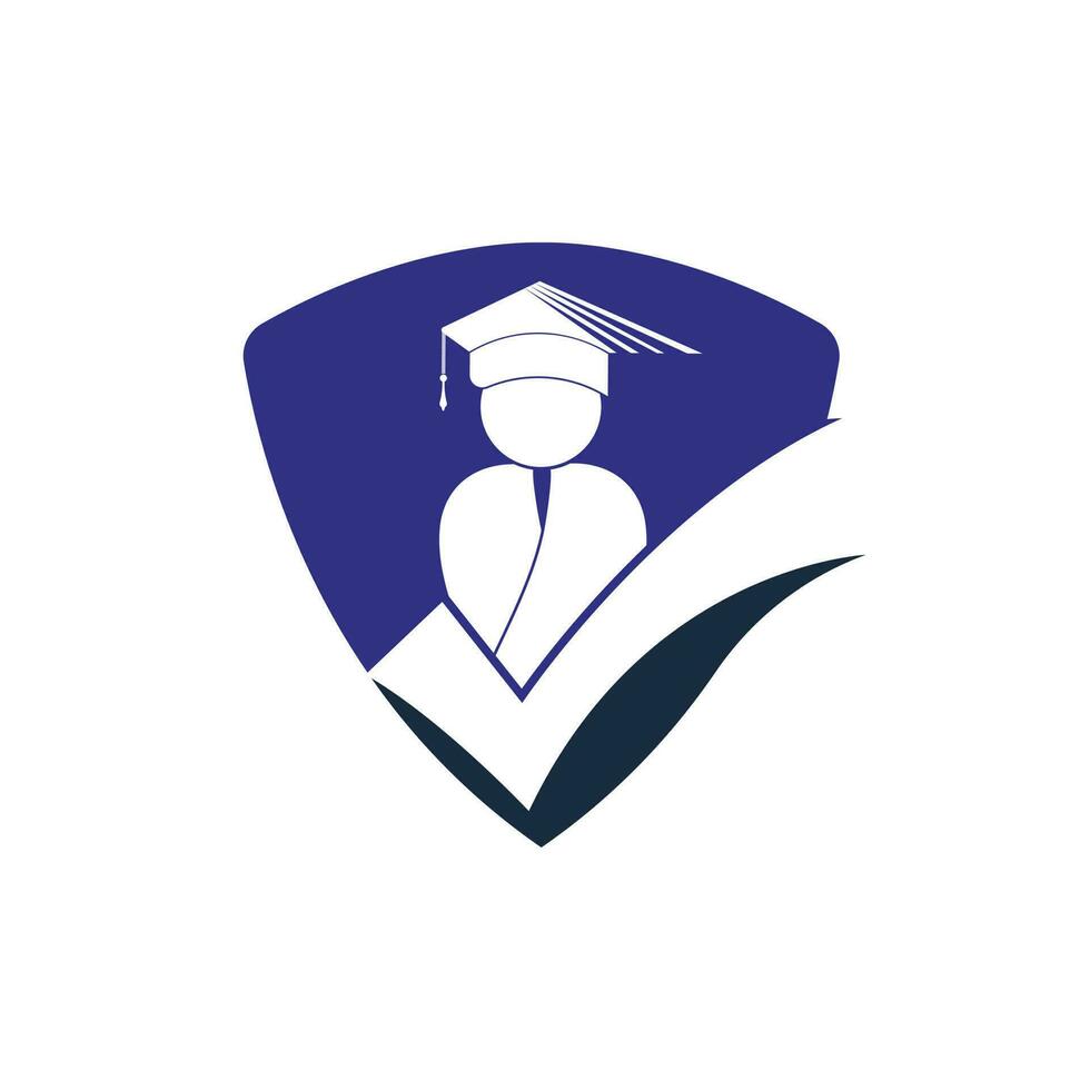 Student and check mark icon and logo design. Educational and institutional vector logo design template.