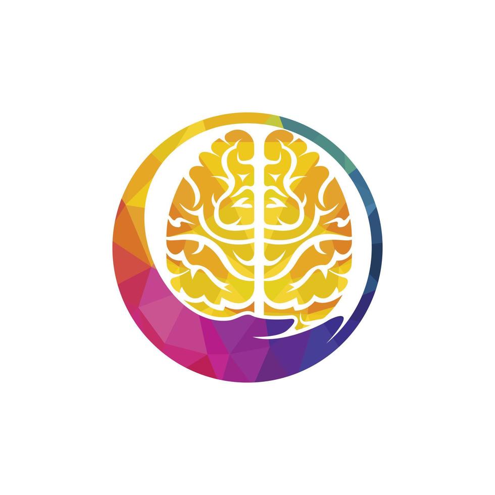 Brain care vector logo design. Human brain with hand icon logo design.
