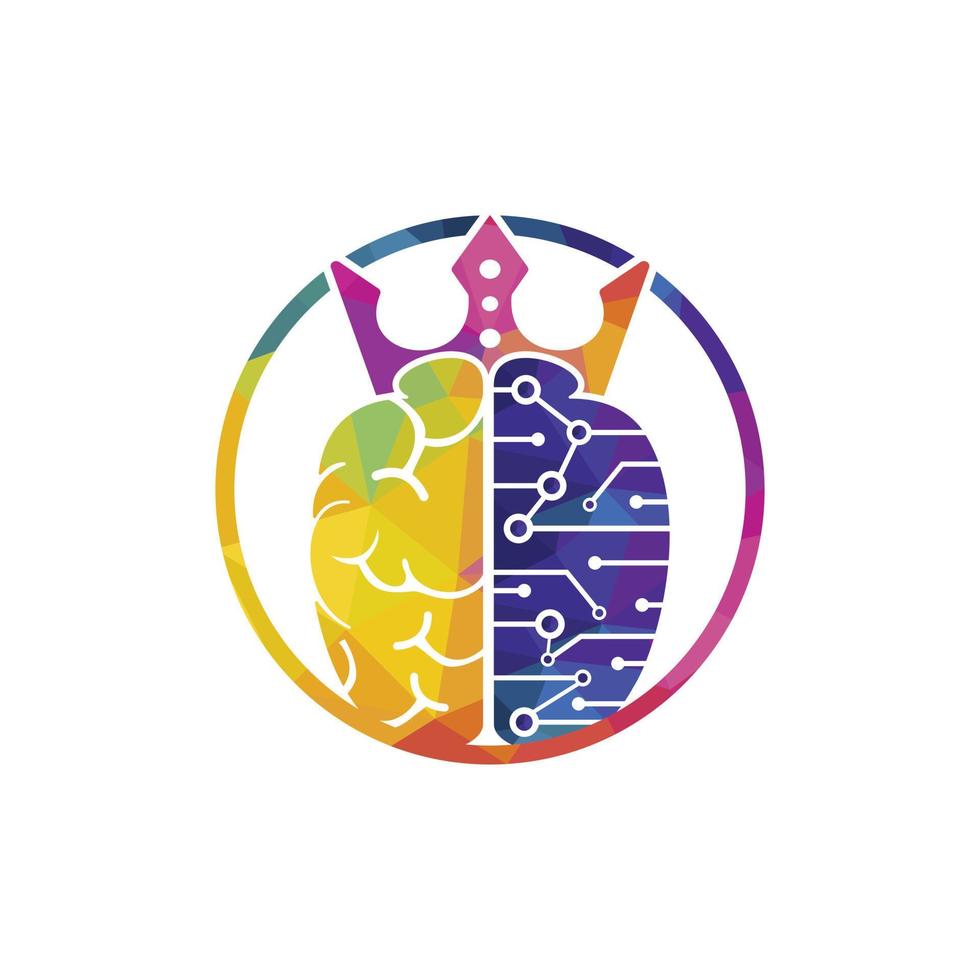 diseño de logotipo de vector de rey inteligente. cerebro humano con diseño de icono de corona.