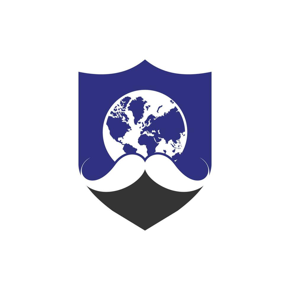 World barber vector logo design template. Mustache and global icon logo design.