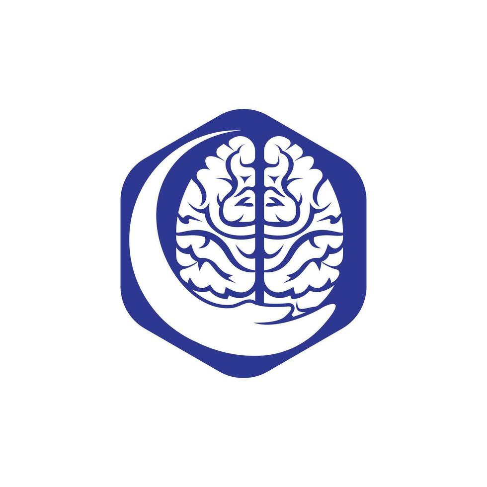 Brain care vector logo design. Human brain with hand icon logo design.