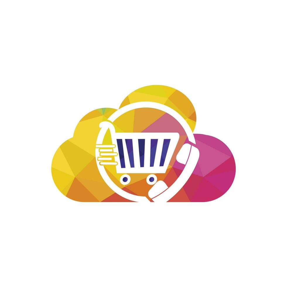 Shopping call vector logo design template illustration. Shopping cart and handset icon.