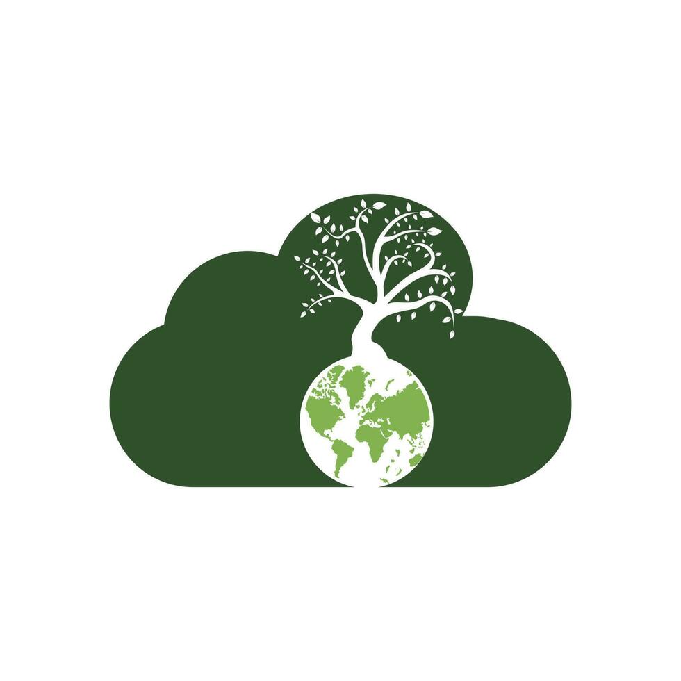 Globe tree with cloud vector logo design template. Planet and eco symbol or icon.