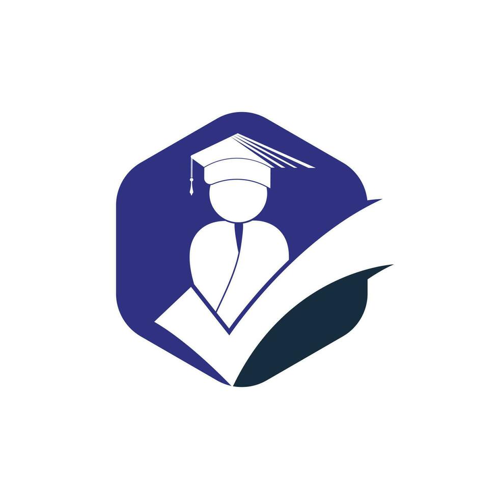 Student and check mark icon and logo design. Educational and institutional vector logo design template.