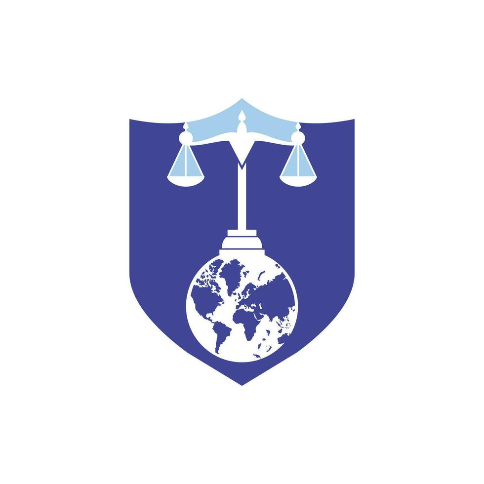 concepto de logotipo del tribunal internacional y la corte suprema. escalas en el diseño de iconos de globo. vector