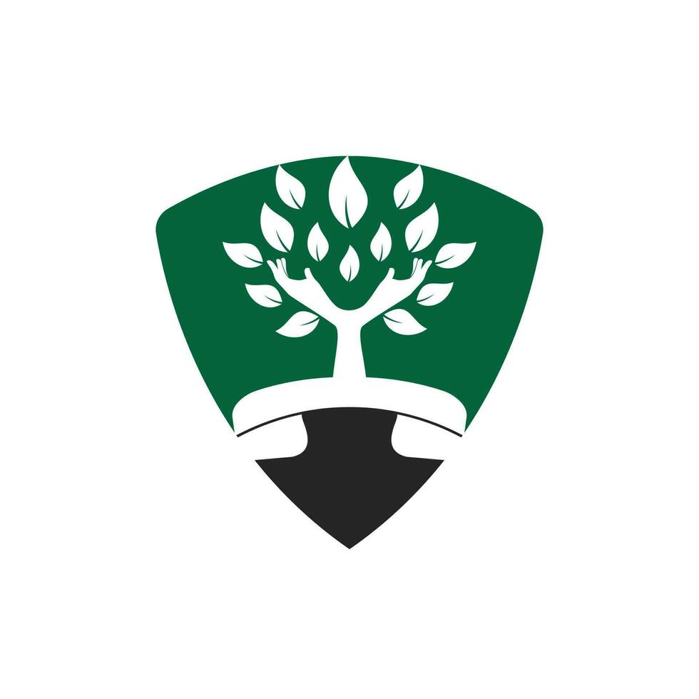 diseño de logotipo de vector de llamada de naturaleza. plantilla de diseño de icono de árbol de mano y auricular.