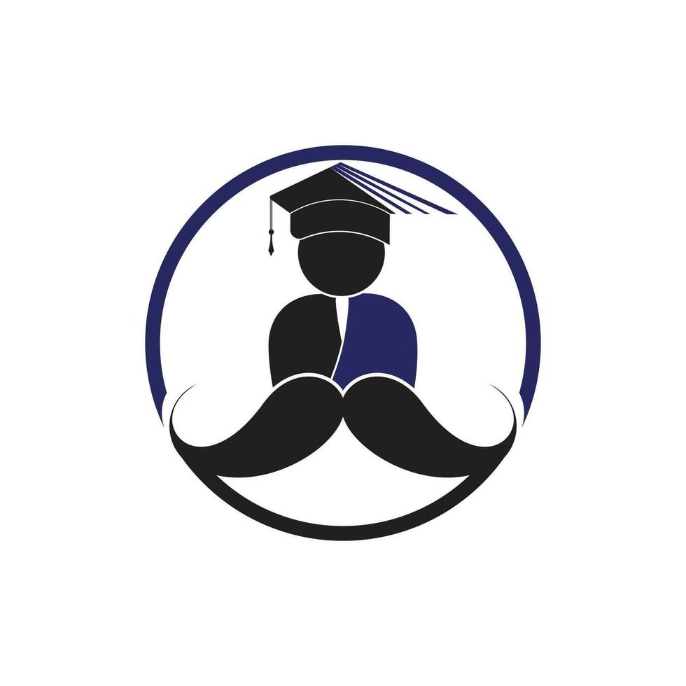 Strong education logo design template. Student with mustache icon design. vector