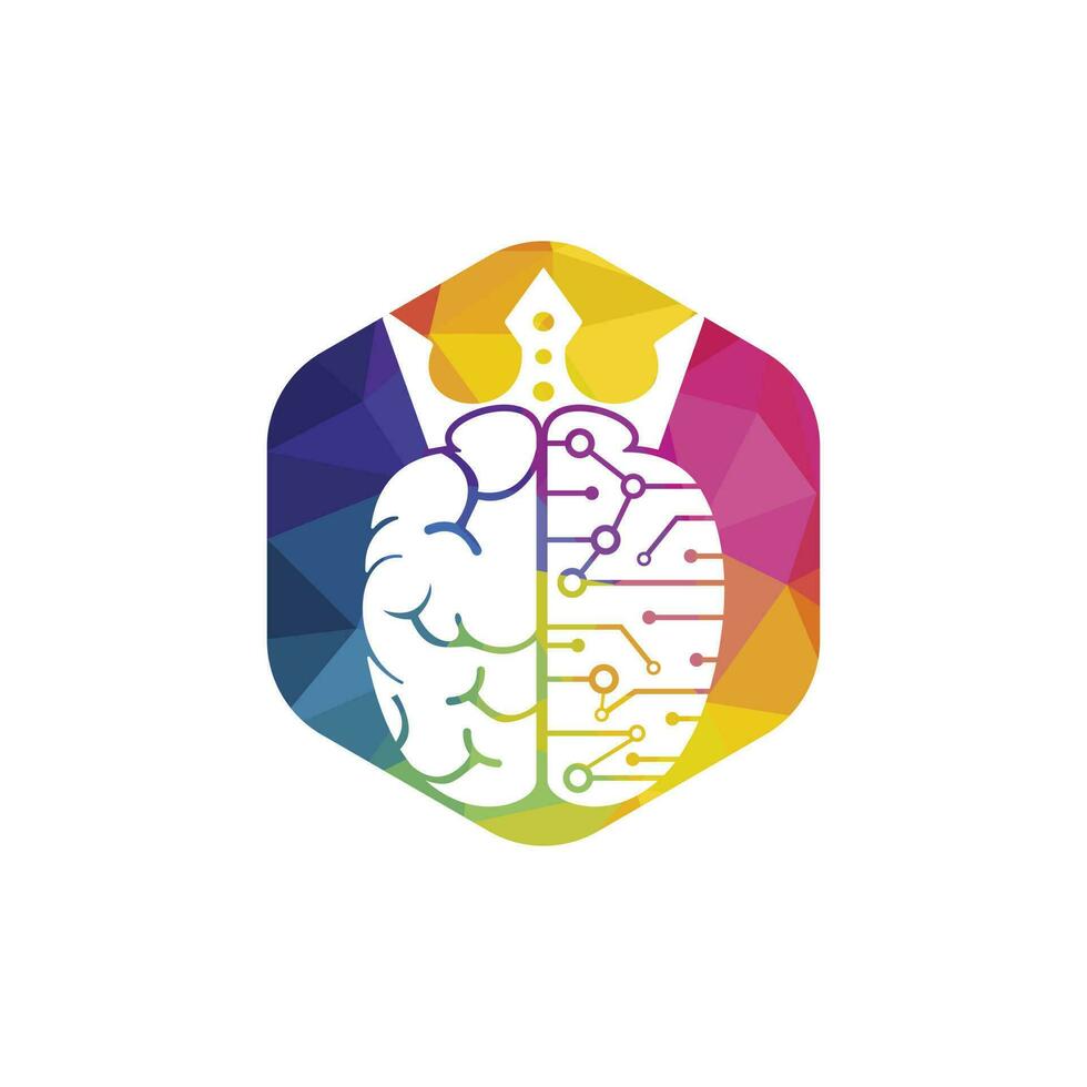 diseño de logotipo de vector de rey inteligente. cerebro humano con diseño de icono de corona.