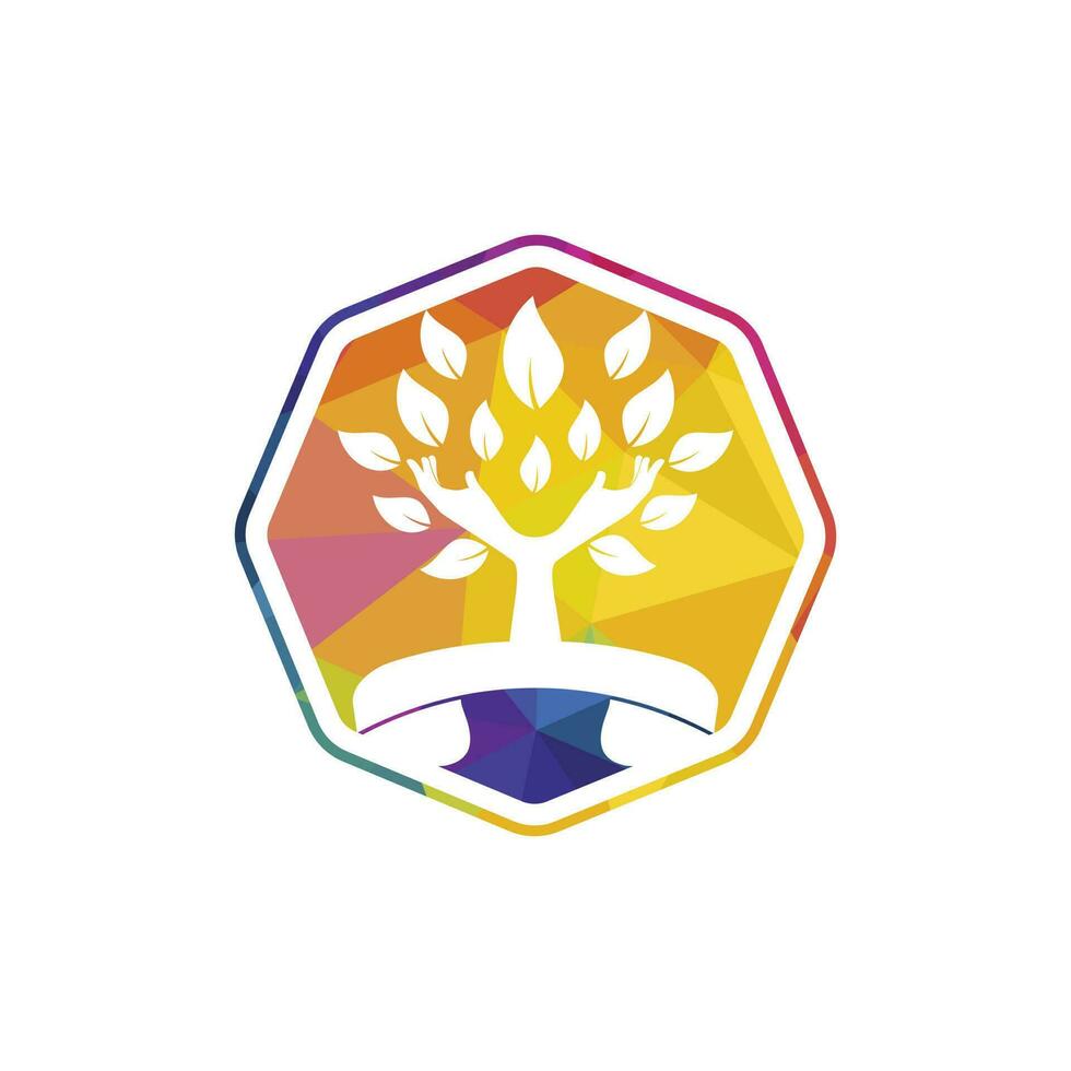 Nature call vector logo design. Handset and hand tree icon design template.