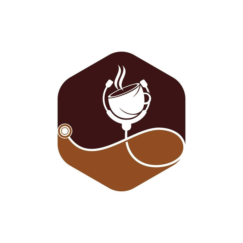 diseño de logotipo de vector de café saludable. estetoscopio médico con diseño de logotipo de taza de café.