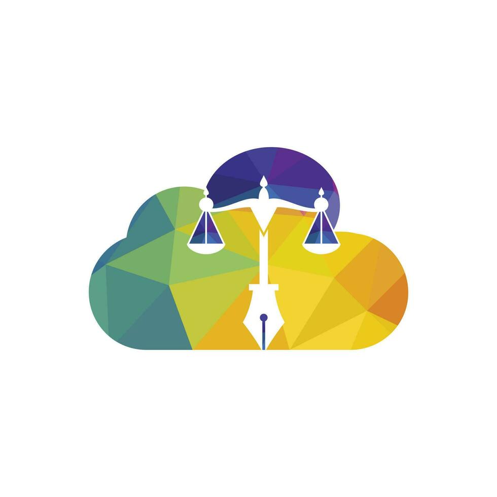 Law logo vector with judicial balance symbolic of justice scale in a pen nib. Logo vector for law, court, justice services and firms.