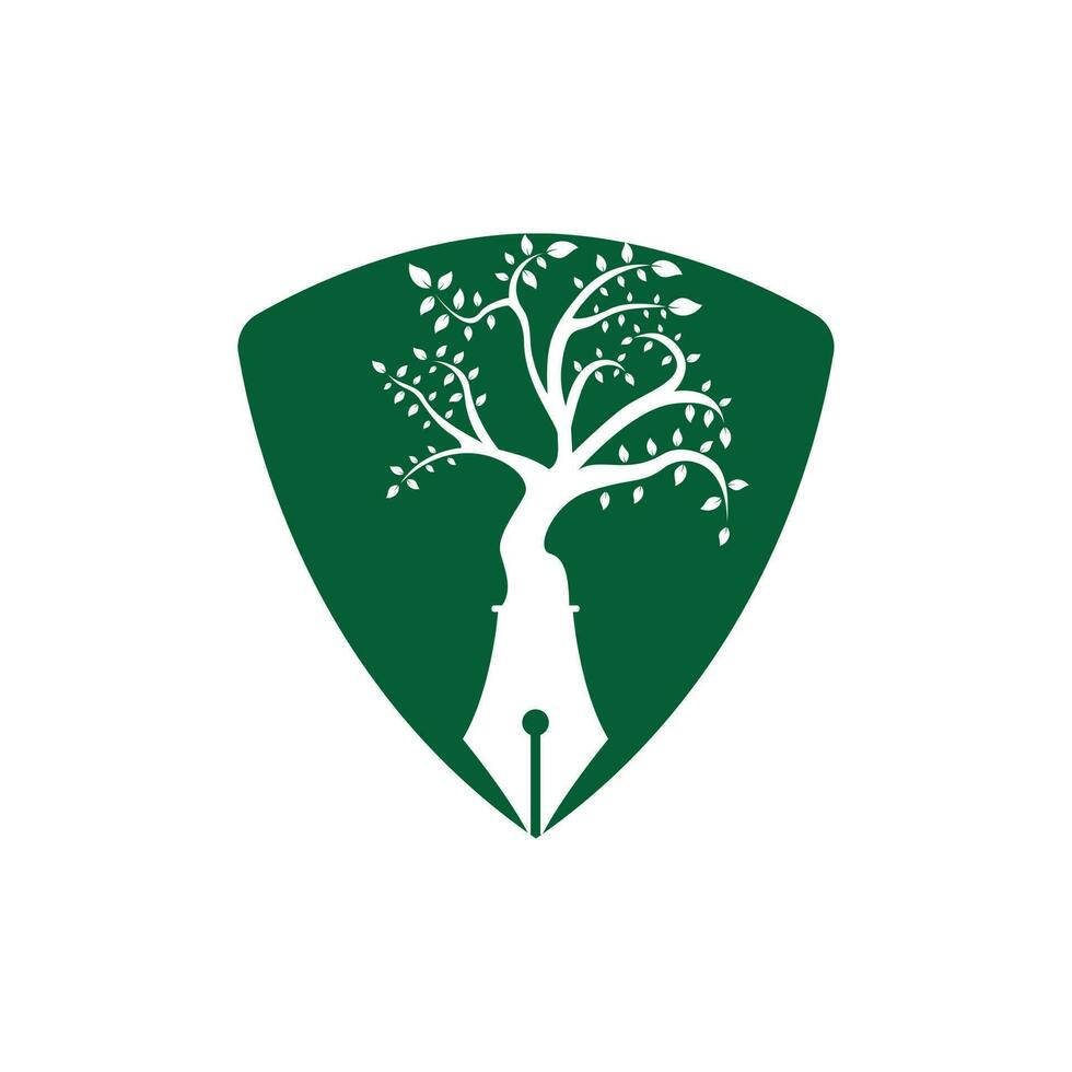 plantilla de diseño de logotipo de vector de pluma de árbol. escritor y concepto de logotipo de la naturaleza.