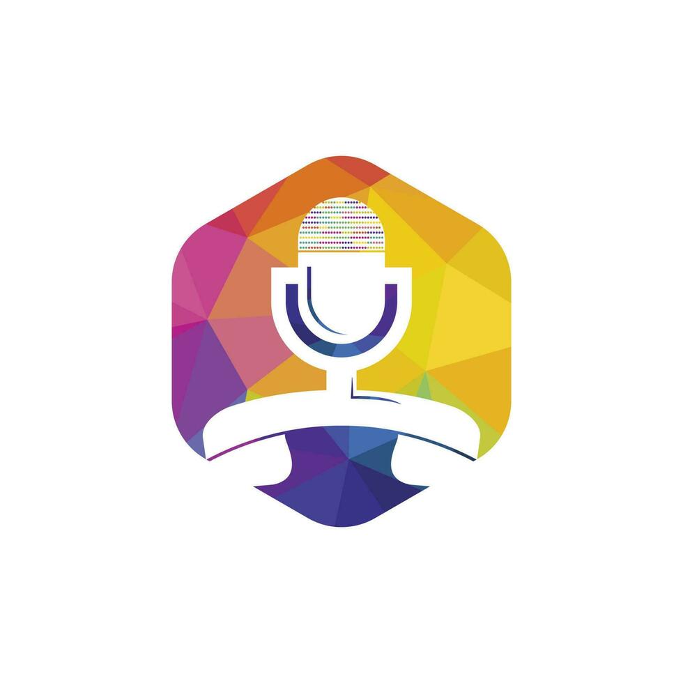 Call podcast vector logo design template. Handset with microphone icon logo design.