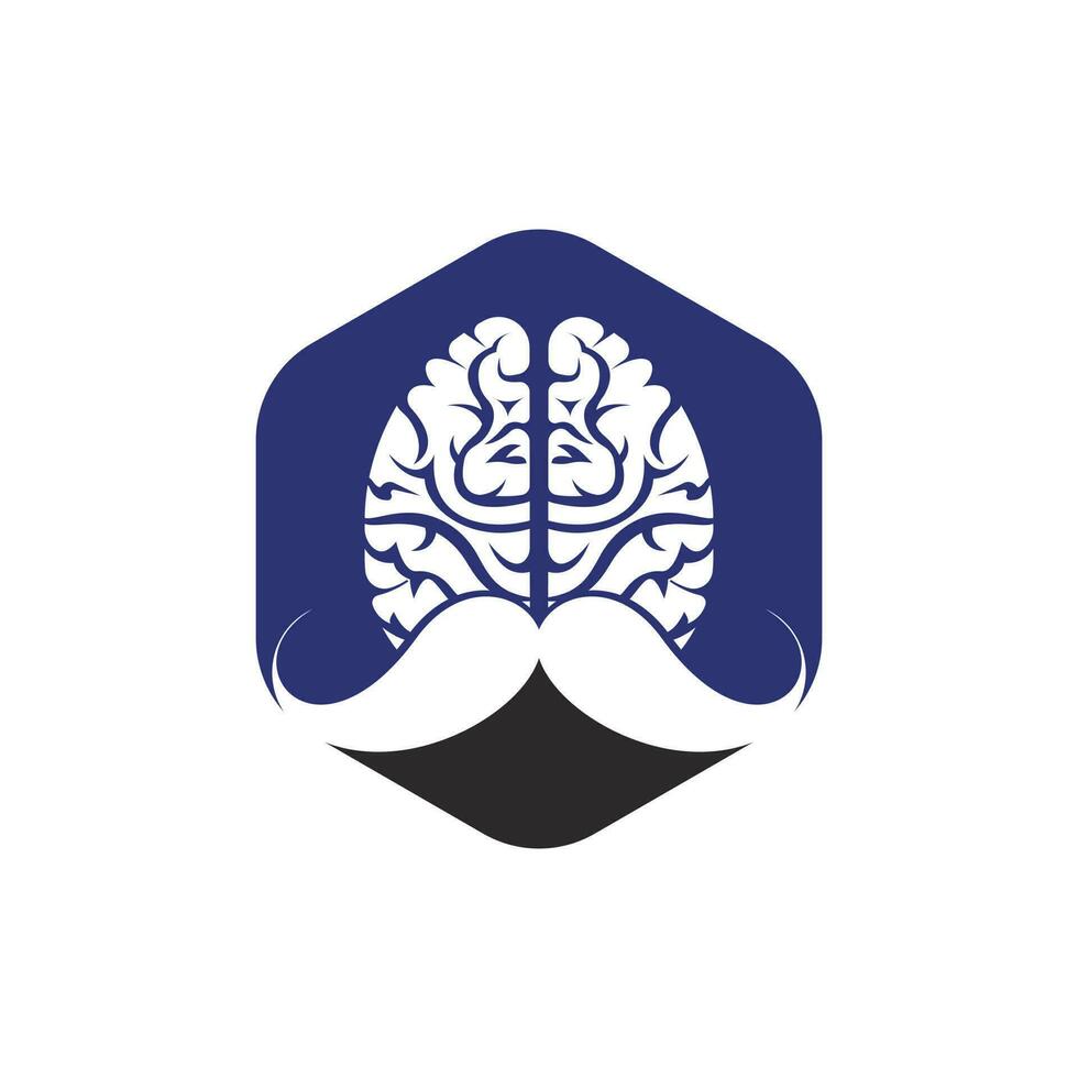 Moustache mind vector logo design template. Smart brain logo concept.