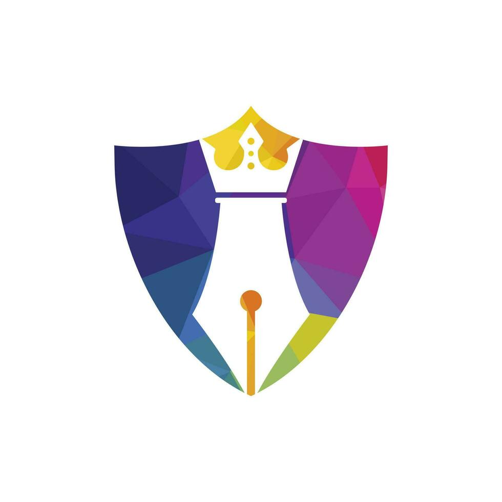 diseño del logotipo del vector de la pluma del rey. plantilla de vector de diseño de logotipo de corona de pluma real.