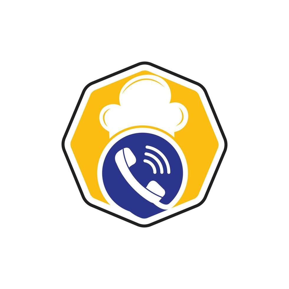 diseño de logotipo de vector de chef de teléfono. diseño de icono de sombrero de chef y auricular.