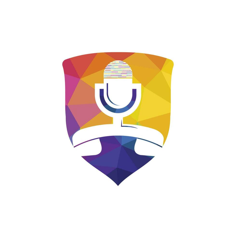 Call podcast vector logo design template. Handset with microphone icon logo design.