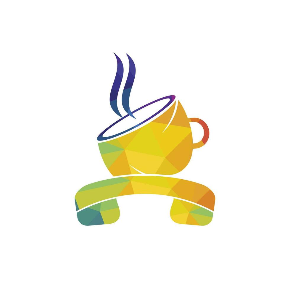 Coffee call vector logo design. Handset and cup icon.