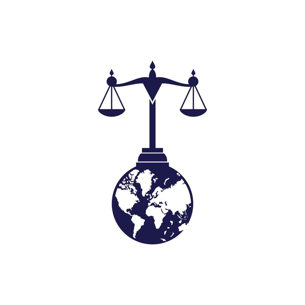 International tribunal and Supreme court logo concept. Scales on globe icon design. vector