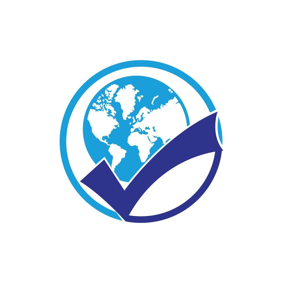 Globe check vector symbol design. Tick mark and globe icon design.
