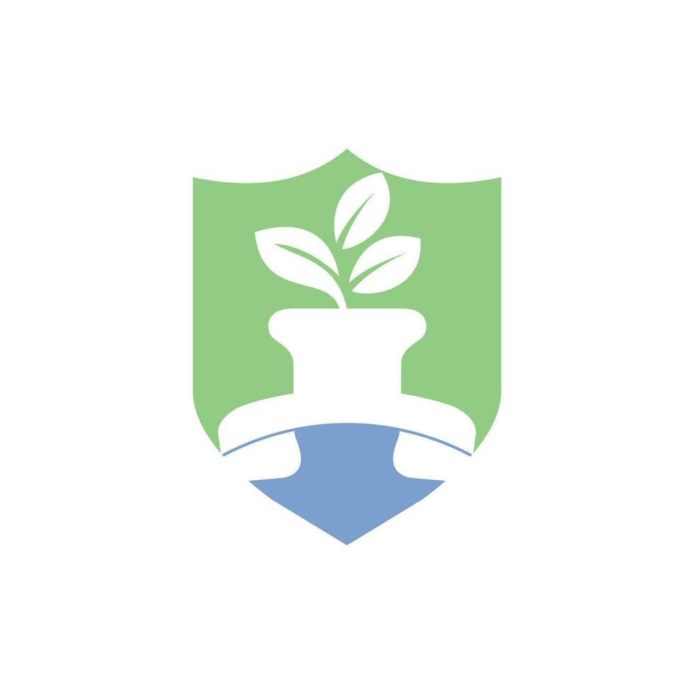 Nature call vector logo design. Handset with flower pot icon design template.