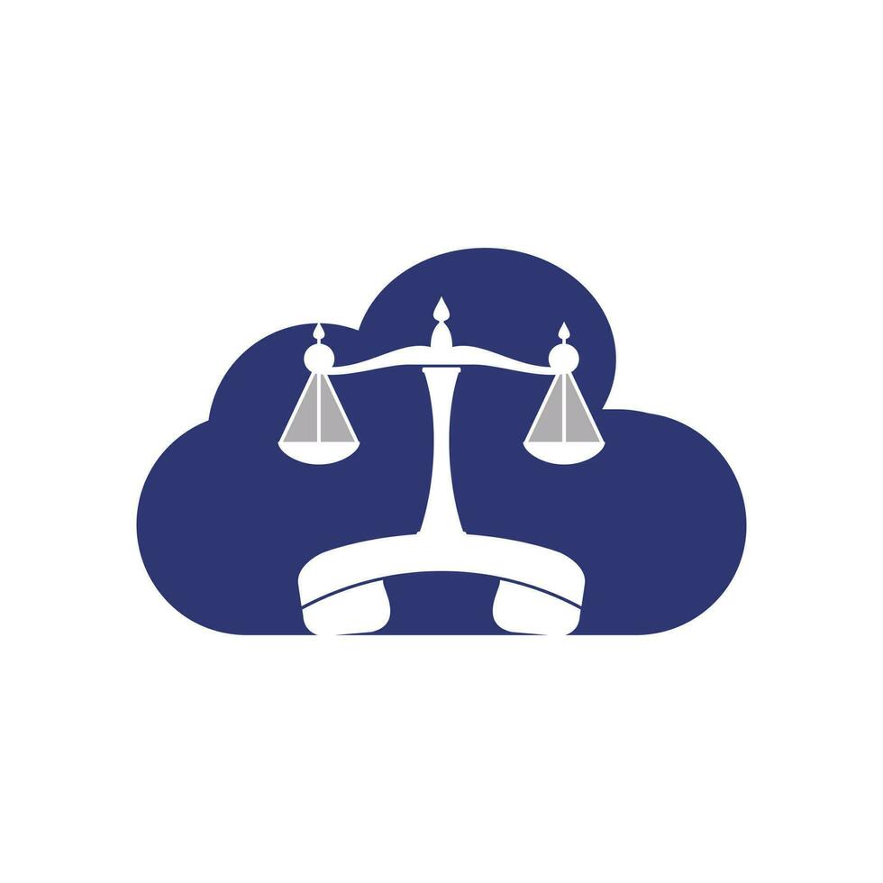 plantilla de diseño de logotipo de vector de llamada de ley. auricular y equilibrio con diseño de icono de nube.