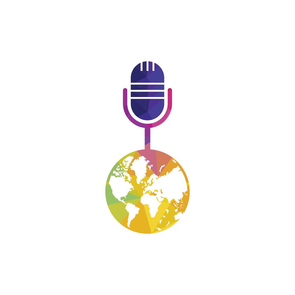 Global podcast logo design. Broadcast entertainment business logo template vector illustration.