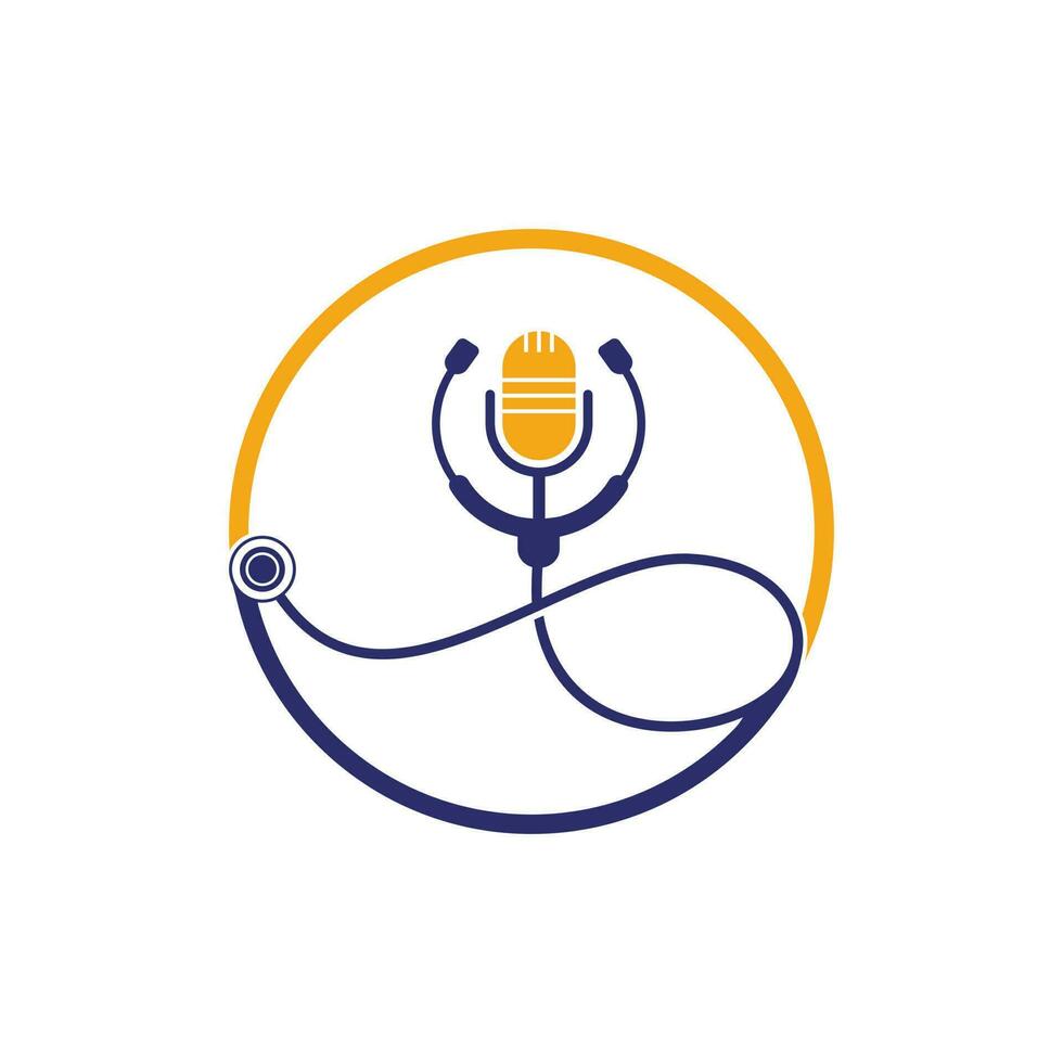 diseño de logotipo vectorial de podcast médico. estetoscopio y símbolo de ilustración de micrófono. vector