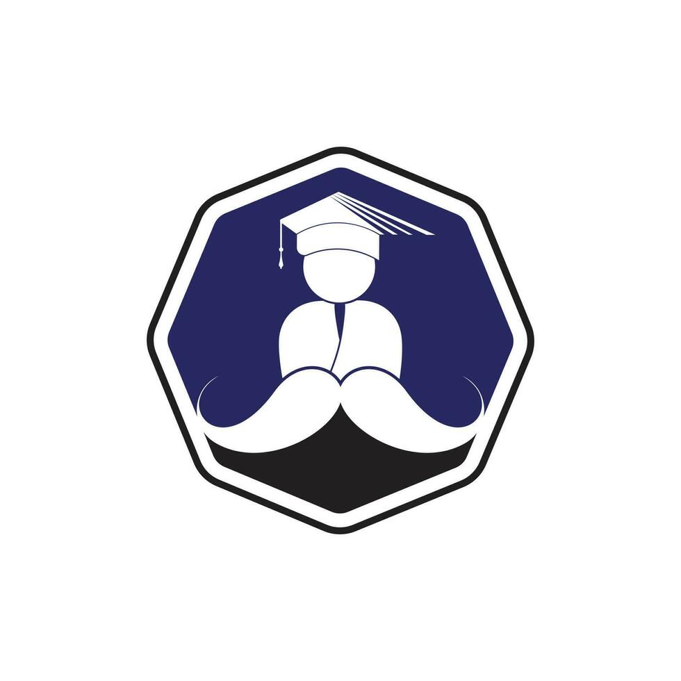 Strong education logo design template. Student with mustache icon design. vector