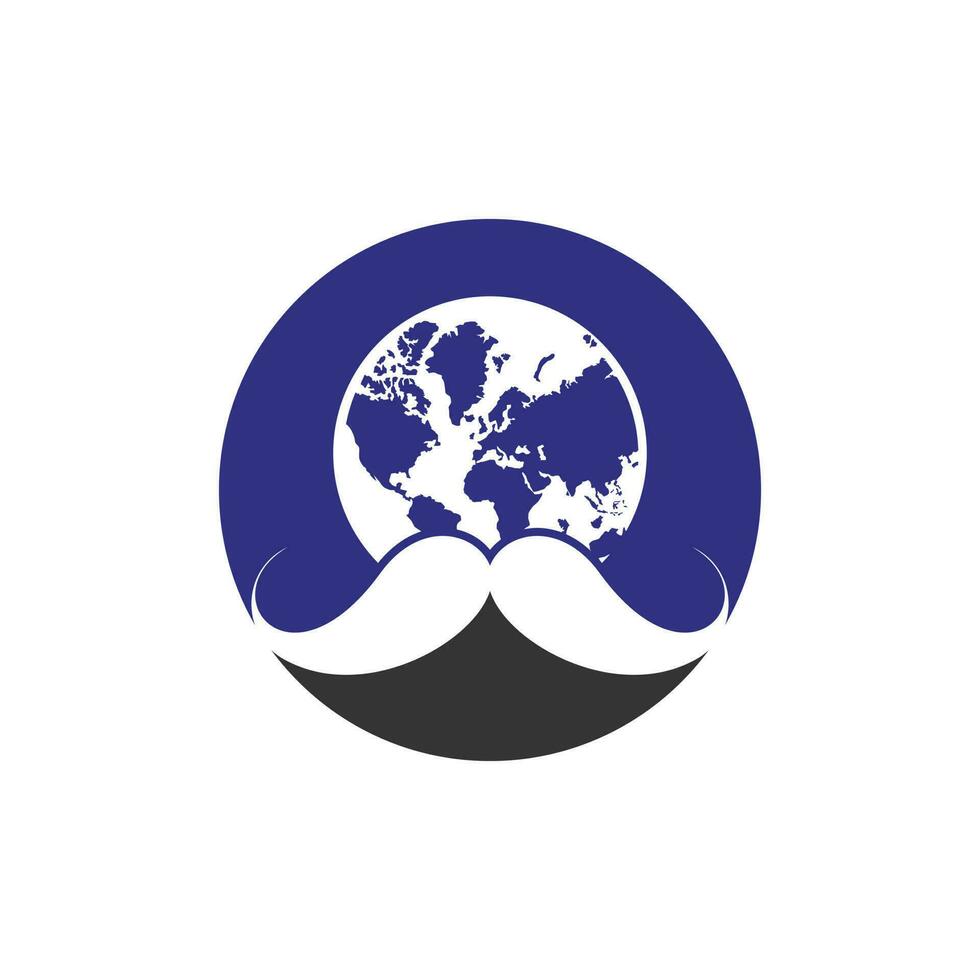 World barber vector logo design template. Mustache and global icon logo design.
