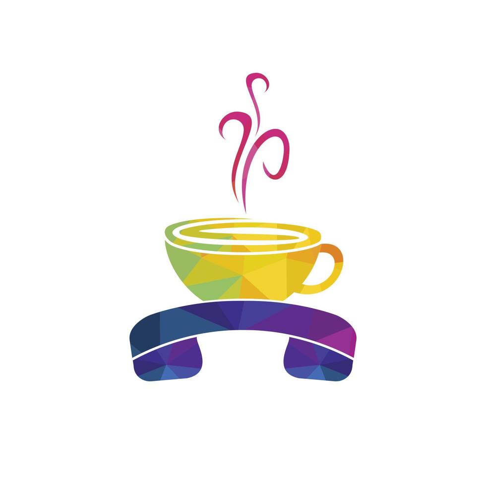 diseño de logotipo de vector de llamada de café. icono de auricular y taza.