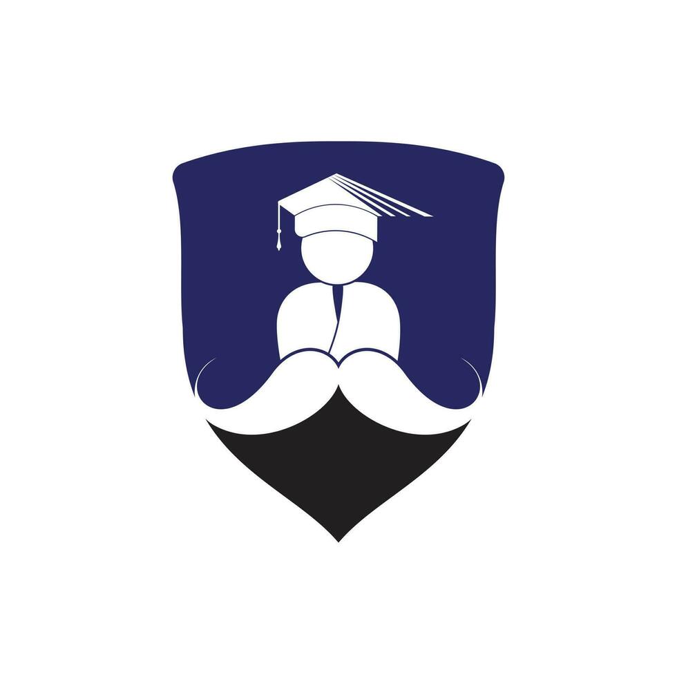 fuerte educación logo diseño modelo. estudiante con Bigote icono diseño. vector