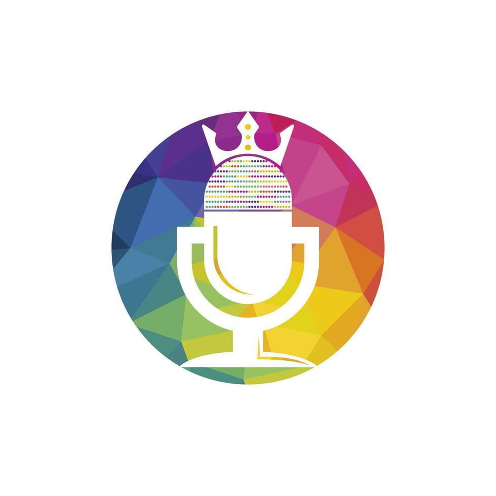 Podcast king vector logo design. King music logo design concept.