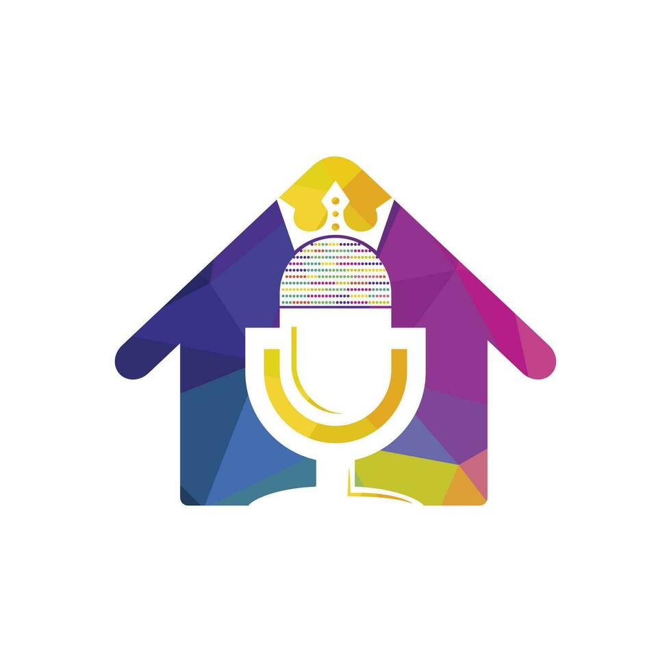 Podcast king vector logo design. King music logo design concept.