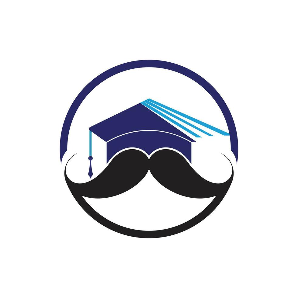 Strong education logo design template. Hat graduation with mustache icon design. vector