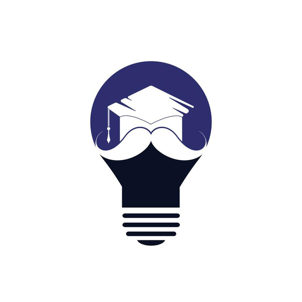 Strong education logo design template. Hat graduation with mustache and lightbulb icon design. vector